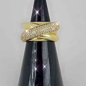FASHION JEWELRY RING STAINLESS STEEL GOLD COLOR ADJUSTABLE ZIRCONIA SIZE 7